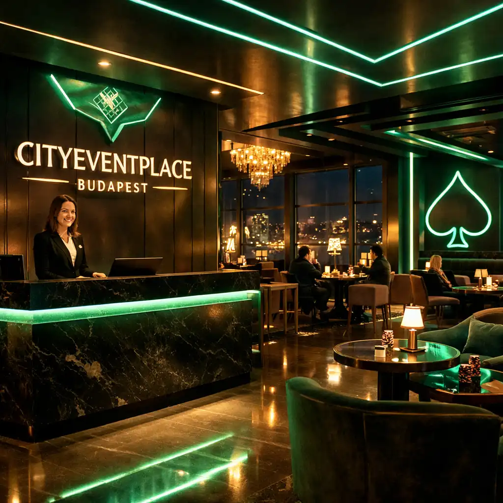 CityEventPlace kapcsolat – modern, neonfényes belső tér Budapest szívében