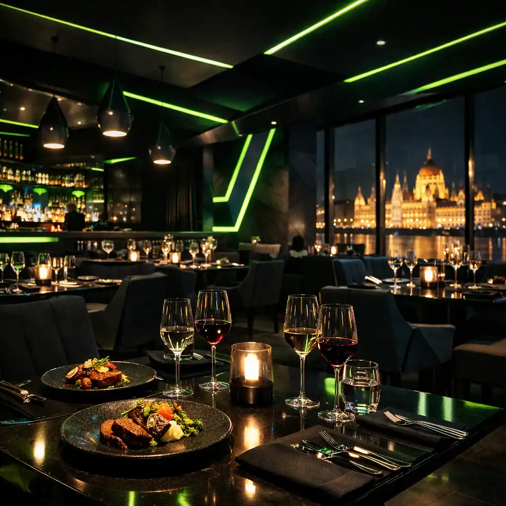 Fine dining tálalás a CityEventPlace modern, geometrikus belső terében