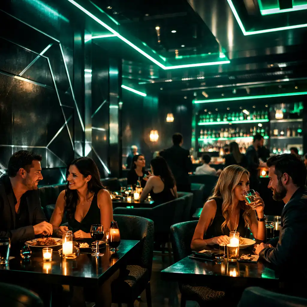 Cyber-chic neonfényes enteriőr a CityEventPlace éttermében