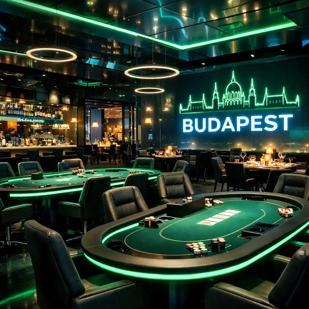 Modern, neonfényes pókerterem a CityEventPlace-ben Budapest szívében