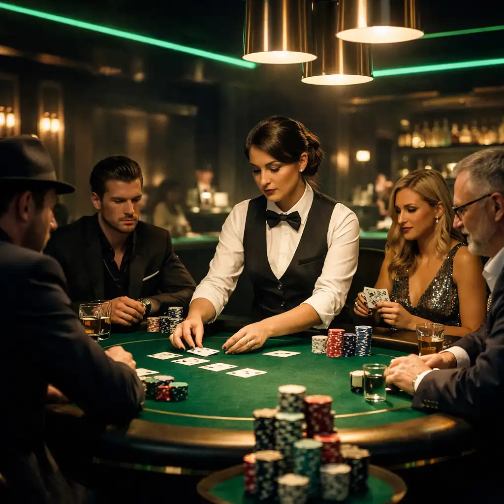 CityEventPlace exkluzív pókerterem neon fényekkel és high-stake asztalokkal