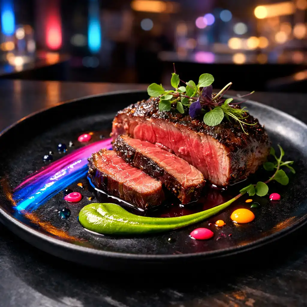 Modern gourmet steak tálalás CityEventPlace fine dining stílusban